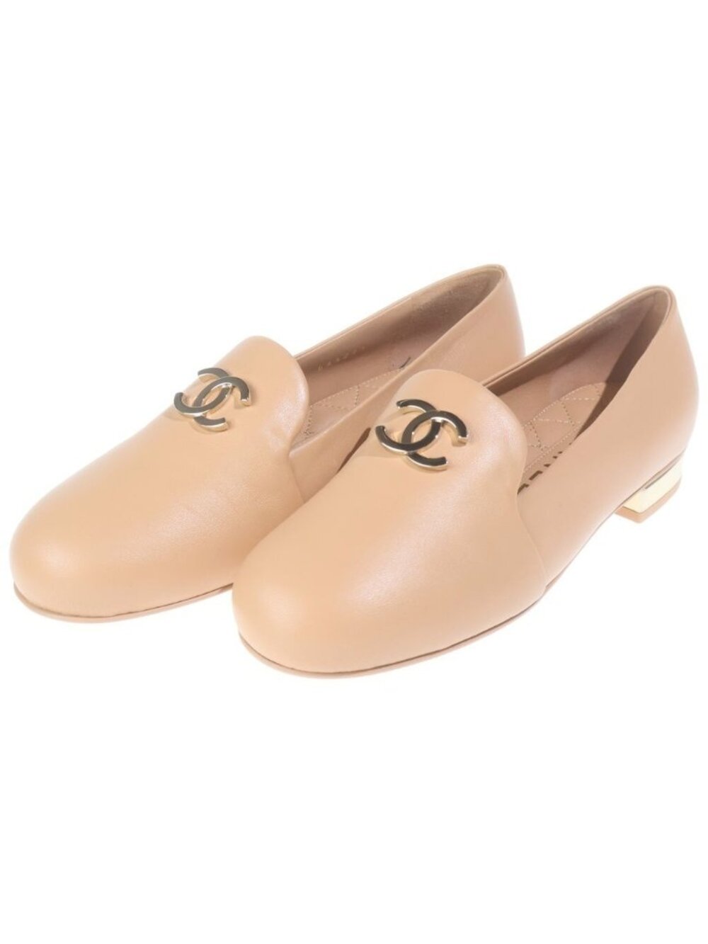 Chanel CC Logo Operasi Leather Flat Pumps Shoes Beige